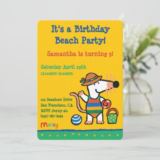 Maisy bij de Beach Birthday Kaart (Staand voorkant)