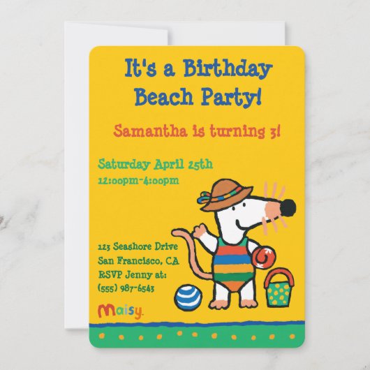 Maisy bij de Beach Birthday Kaart (Voorkant)