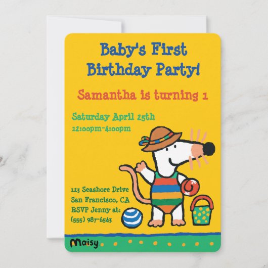 Maisy bij de Beach Birthday Kaart (Voorkant)