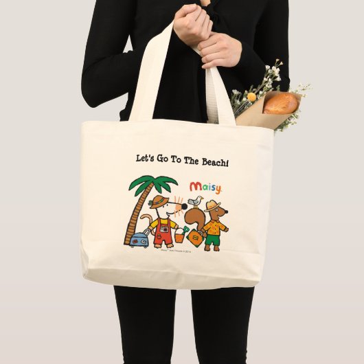 Maisy en Cyril met palmboom aan de strand Grote Tote Bag (Voorkant (product))