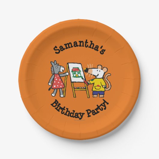 Maisy en Dotty Paint op Preschool Papieren Bordje (Voorkant)