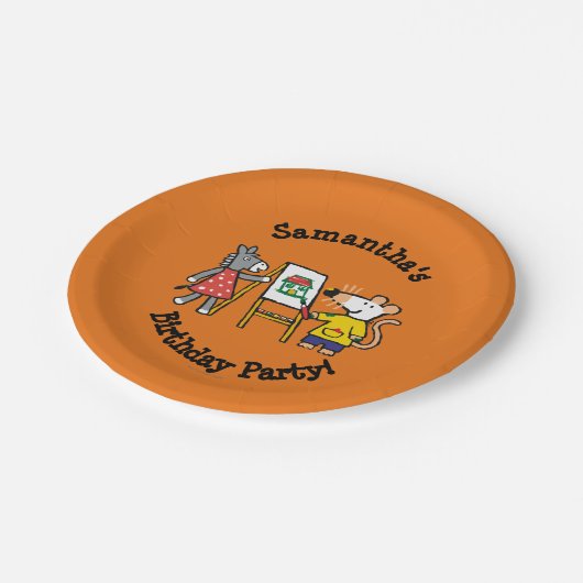 Maisy en Dotty Paint op Preschool Papieren Bordje (Gekanteld)