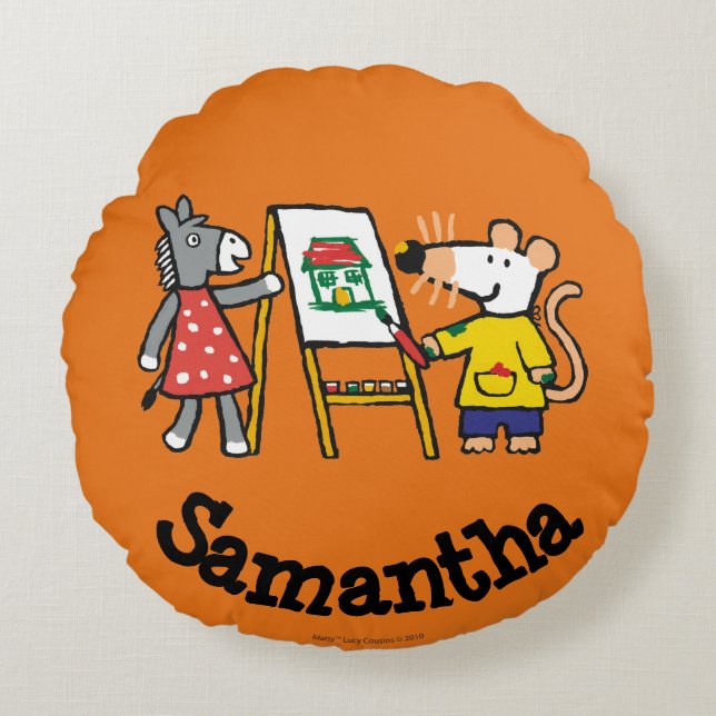 Maisy en Dotty Paint op Preschool Rond Kussen (Voorkant)