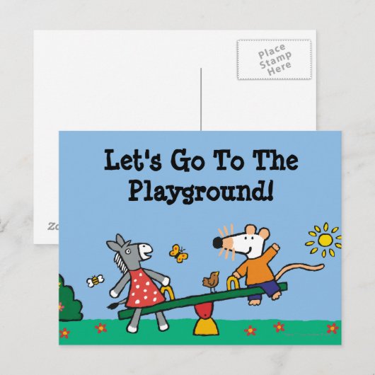 Maisy en Dotty Seesaw op de speelplaats Briefkaart (Voorkant / Achterkant)