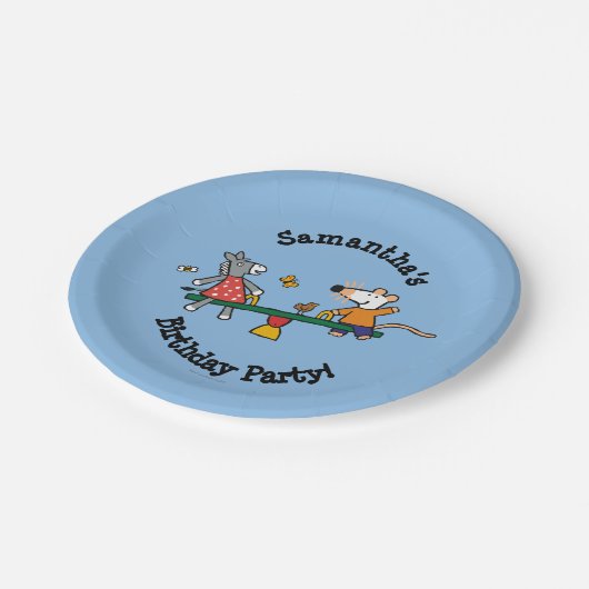 Maisy en Dotty Seesaw op de speelplaats Papieren Bordje (Gekanteld)