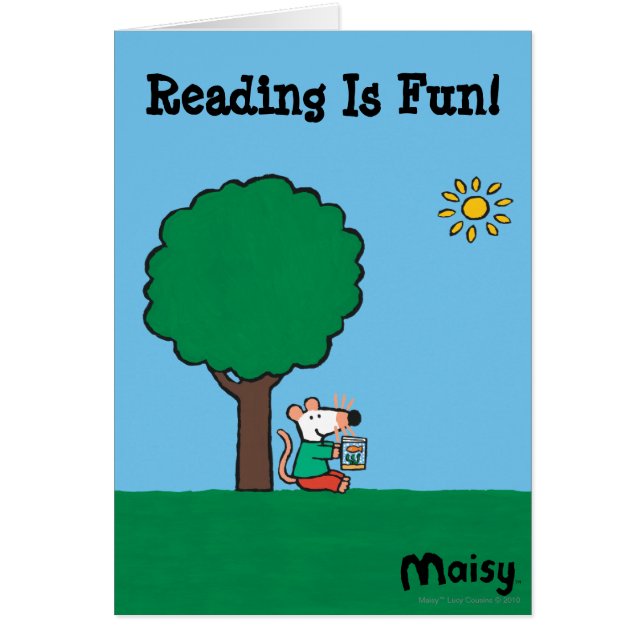 Maisy leest haar bibliotheekboek buiten (Voorkant)