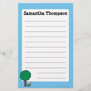 Maisy leest haar bibliotheekboek buiten briefpapier