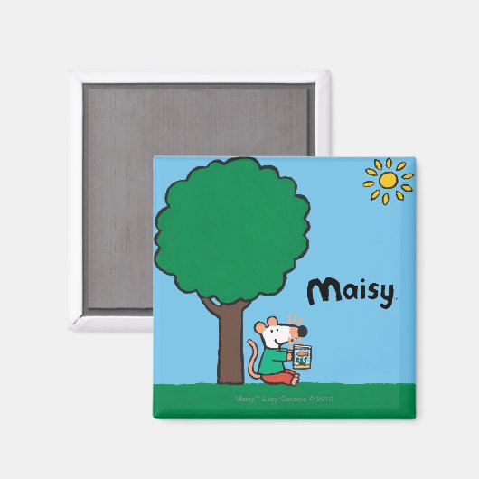 Maisy leest haar bibliotheekboek buiten magneet (Voorkant / Achterkant)
