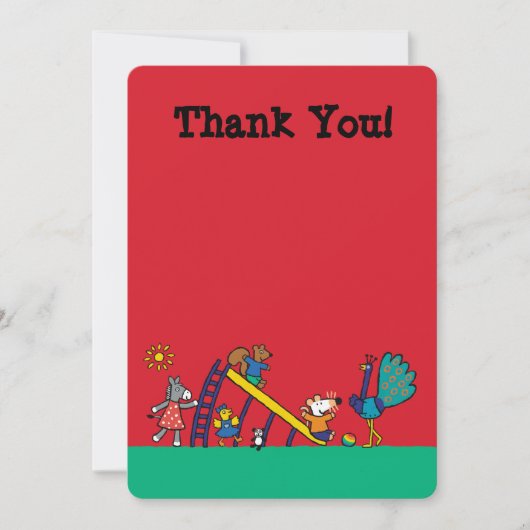 Maisy op de speelplaats met vrienden bedankkaart (Voorkant)