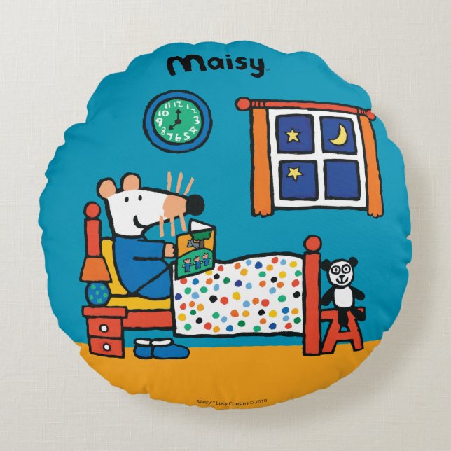 Maisy Ready voor Bed Blue Pajamas Rond Kussen (Voorkant)