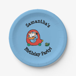 Maisy rijdt een rode auto papieren bordje