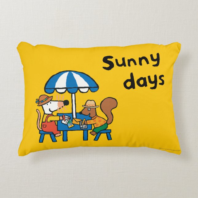 Maisy schrijft Briefkaarten onder Blue Umbrella Accent Kussen (Voorkant)