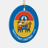 Maisy schrijft Briefkaarten onder Blue Umbrella Keramisch Ornament (Rechts)