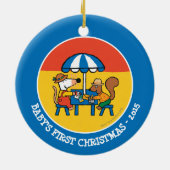 Maisy schrijft Briefkaarten onder Blue Umbrella Keramisch Ornament (Achterkant)