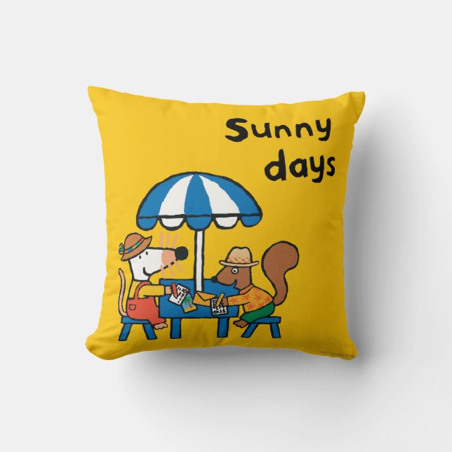 Maisy schrijft Briefkaarten onder Blue Umbrella Kussen (Voorkant)