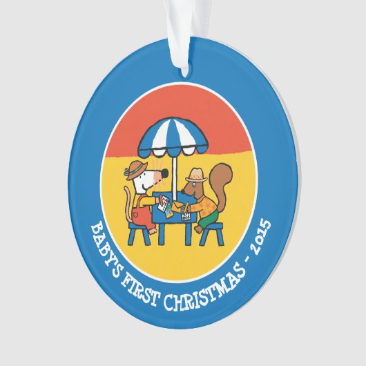 Maisy schrijft Briefkaarten onder Blue Umbrella Ornament (voorkant)