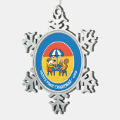 Maisy schrijft Briefkaarten onder Blue Umbrella Tin Sneeuwvlok Ornament (Rechts)