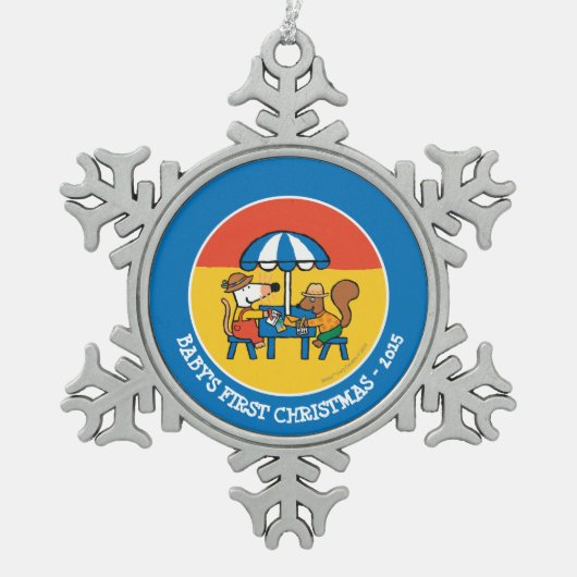 Maisy schrijft Briefkaarten onder Blue Umbrella Tin Sneeuwvlok Ornament (Voorkant)