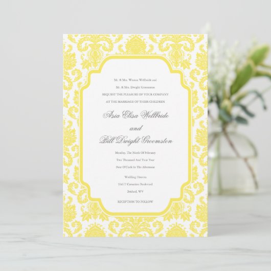 Maize Weddings Damask Design Gepersonaliseerd Uitn Kaart (Staand voorkant)