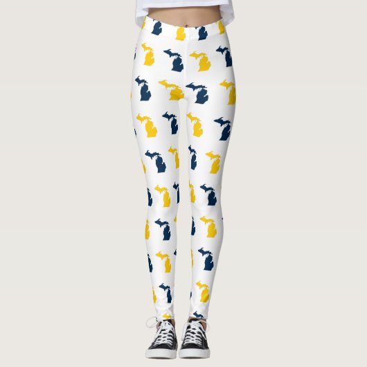 Maize Yellow and Blue State of Michigan Pattern Leggings (Voorkant)