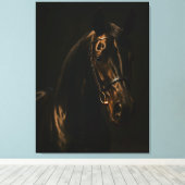 Majestätischer Fuchsbrauner Hengst im Dunkeln Canvas Afdruk (Insitu (Houten vloer))