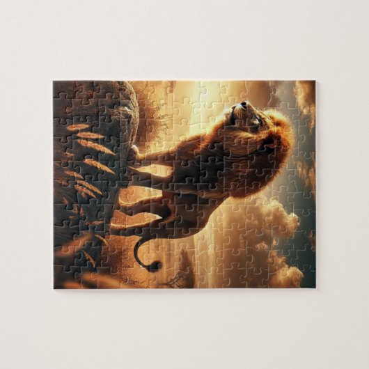 majestätischer Löwe steht stolz auf einem Felsen i Legpuzzel (Horizontaal)