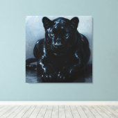 Majestätischer Schwarzer Panther – Malerei Porträt Canvas Afdruk (Insitu (Houten vloer))