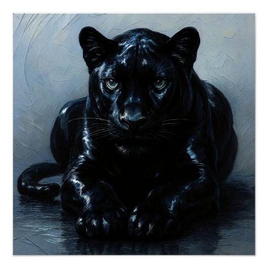 Majestätischer Schwarzer Panther – Malerei Porträt Perfect Poster (Voorkant)
