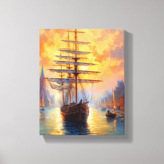 Majestätisches Segelschiff auf abstraktem Meer Canvas Afdruk (Voorkant)