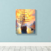 Majestätisches Segelschiff auf abstraktem Meer Canvas Afdruk (Insitu (Houten vloer))