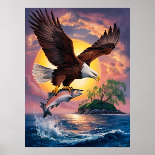 Majesteit in de vlucht: Adelaar stijgt boven vis Poster (Voorkant)