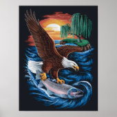 Majesteit in de vlucht: Adelaar stijgt over vis Poster (Voorkant)