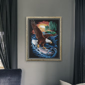 Majesteit in de vlucht: Adelaar stijgt over vis Poster