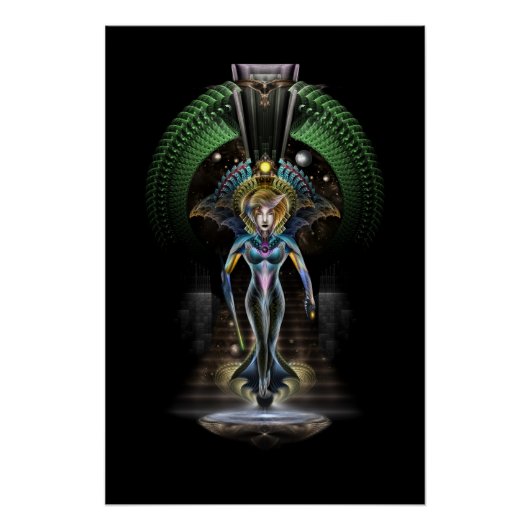 Majesteit Trilia Fractal Fantasy Portrait BLK Perfect Poster (Voorkant)