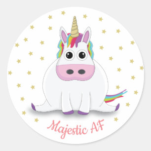 Majestic AF Cute chubby Unicorn en stars cartoon Ronde Sticker