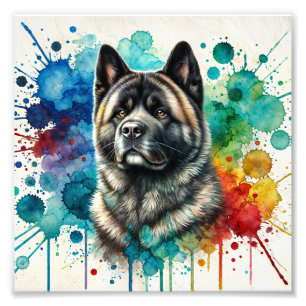 Majestic Akita Waterverf Art Foto Afdruk