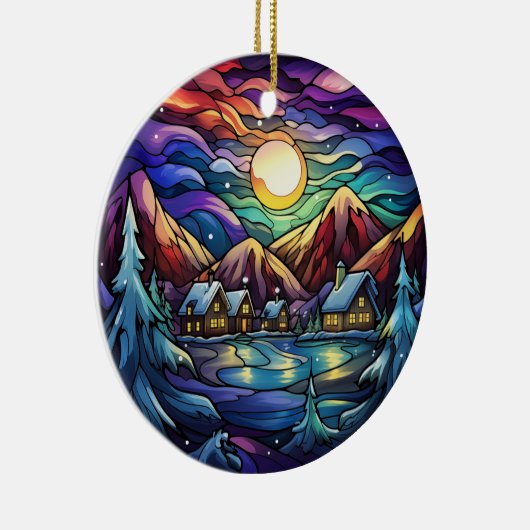 Majestic Alpine Sunset Glas in lood Ornament (Rechts)