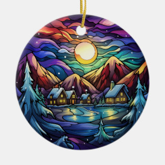 Majestic Alpine Sunset Glas in lood Ornament