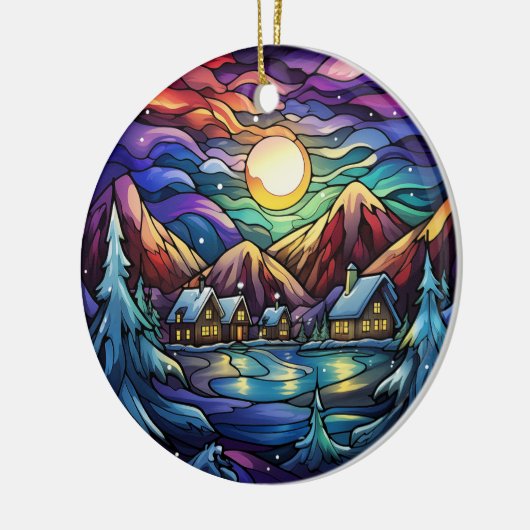 Majestic Alpine Sunset Glas in lood Ornament (Links)
