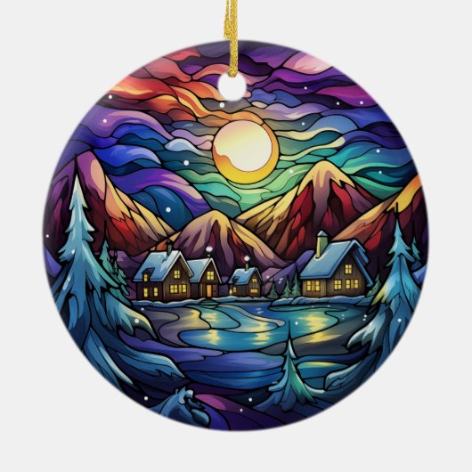 Majestic Alpine Sunset Glas in lood Ornament (Achterkant)