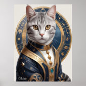 Majestic Amerikaanse Korthaar Kat in Blauw en Goud Poster (Voorkant)