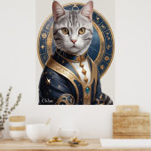 Majestic Amerikaanse Korthaar Kat in Blauw en Goud Poster (Keuken)