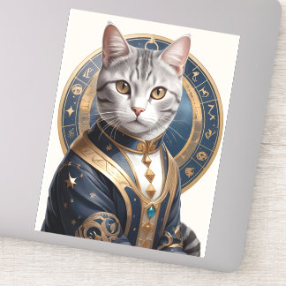 Majestic Amerikaanse Korthaar Kat in Blauw en Goud Sticker