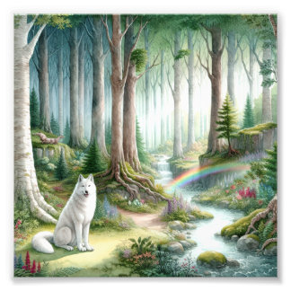 Majestic Arctic Wolf Forest Art Foto Vergroting Afdruk