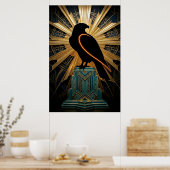 Majestic Art Deco Falcon Silhouette Gold & Teal Poster (Keuken)