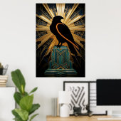Majestic Art Deco Falcon Silhouette Gold & Teal Poster (Thuiskantoor)