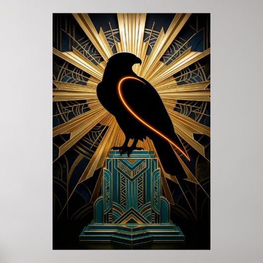 Majestic Art Deco Falcon Silhouette Gold & Teal Poster (Voorkant)