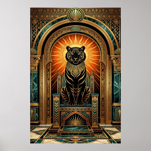 Majestic Art Deco Tiger Gold Foil Style Poster (Voorkant)
