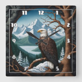 Majestic Bald Eagle met uitzicht op Mountain Lake Vierkante Klok (Voorkant)