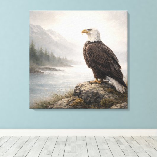 Majestic Bald Eagle River Canvas Afdruk (Insitu (Houten vloer))